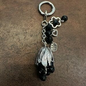 Silver and Black Crystals Beaded Keychain